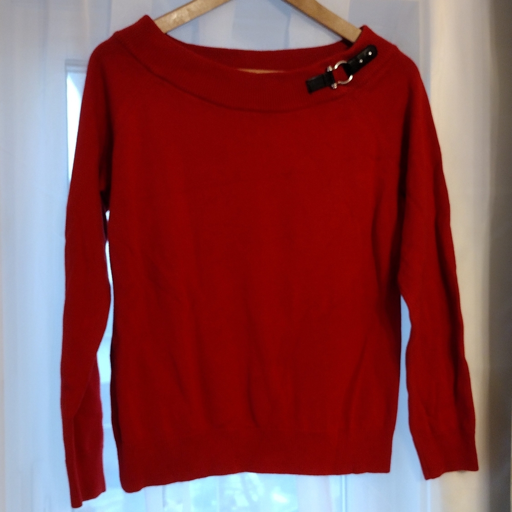 3/$30 Lauren Ralph Lauren Women's Cotton Red Sweater with Buckle Detail